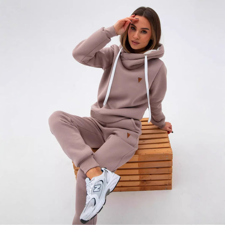 Damen Sportlicher Hoodie- und Jogginghosen-Set mit extra hohem Kragen Drune