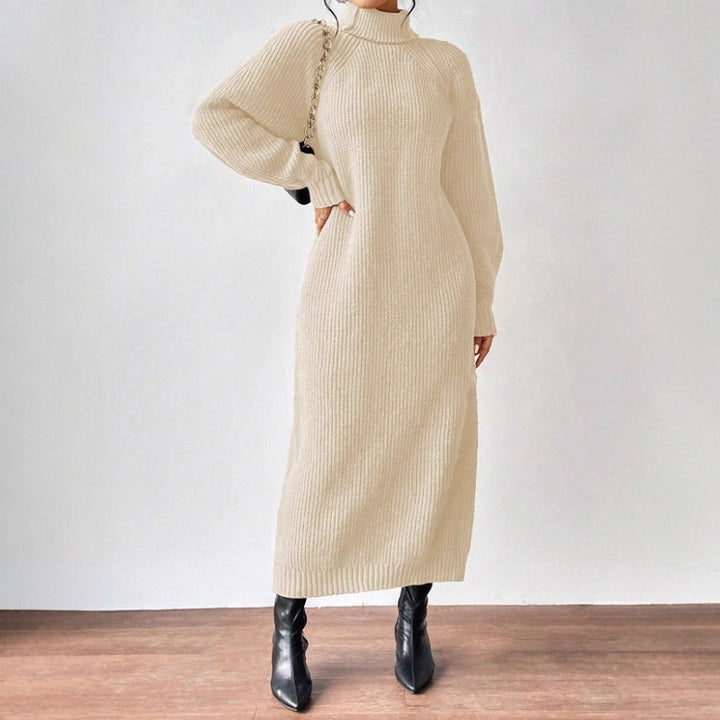 Damen modisches Strickkleid mit hochgeschlossenem Kragen und weitem Schnitt Drune