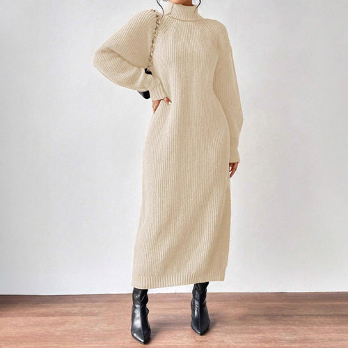 Damen modisches Strickkleid mit hochgeschlossenem Kragen und weitem Schnitt Drune