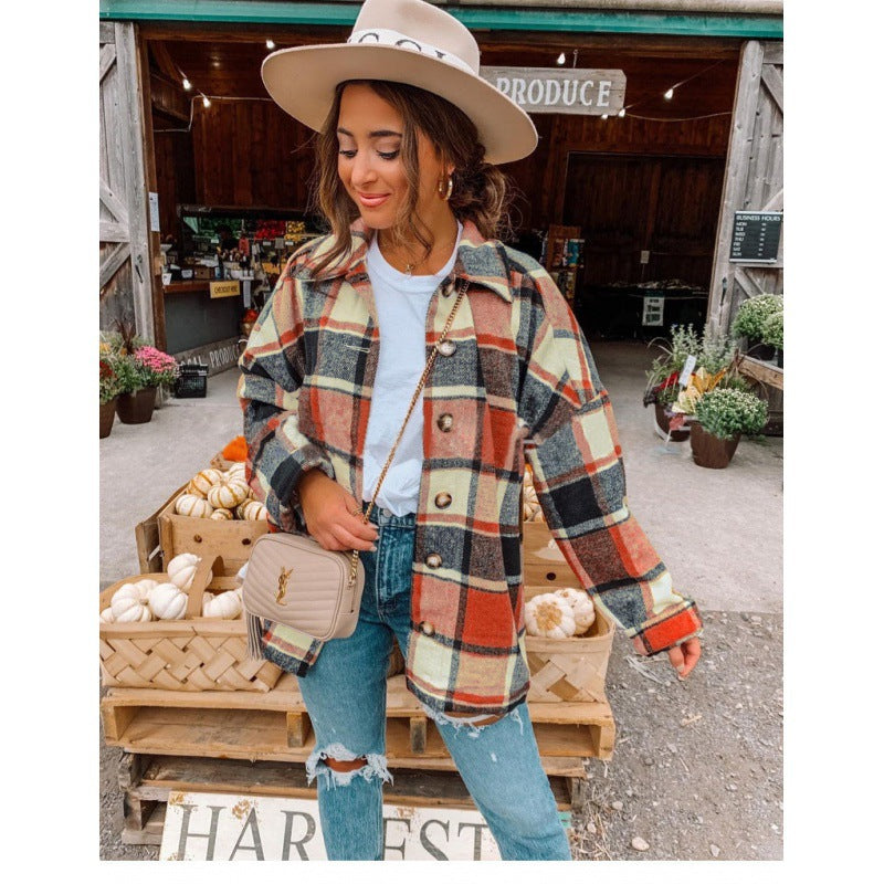 Damen Flanellhemdjacke im modernen Karomuster mit Knopfverschluss Drune