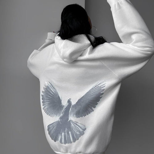 Damen Kapuzenpullover mit einzigartigem Vogelmotiv und lässigem Schnitt Drune