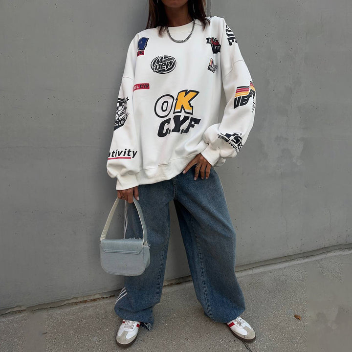 Damen Oversized Sweatshirt mit auffälligem Grafikdesign und lässigem Schnitt Drune