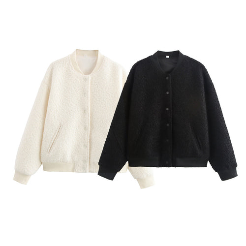 Damen Oversized Fleecejacke mit Knopfverschluss und Seitentaschen Drune