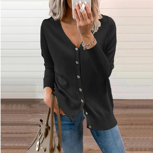 Damen Cardigan mit knöpfbarem Fronten und V-Ausschnitt Drune