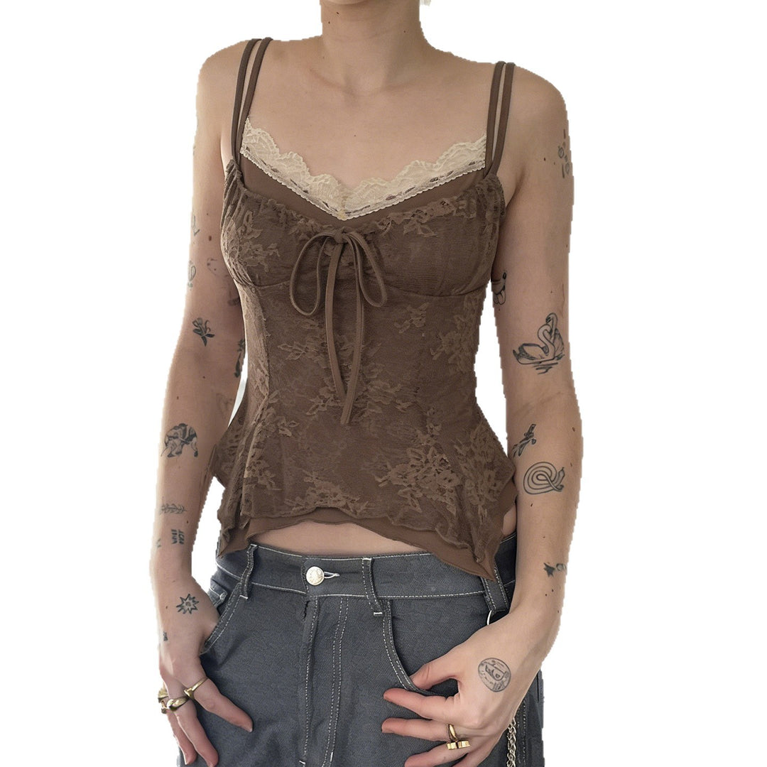Damen Spitzen-Corsage-Oberteil mit raffinierten Trägerdetails und elegantem Knoten Drune