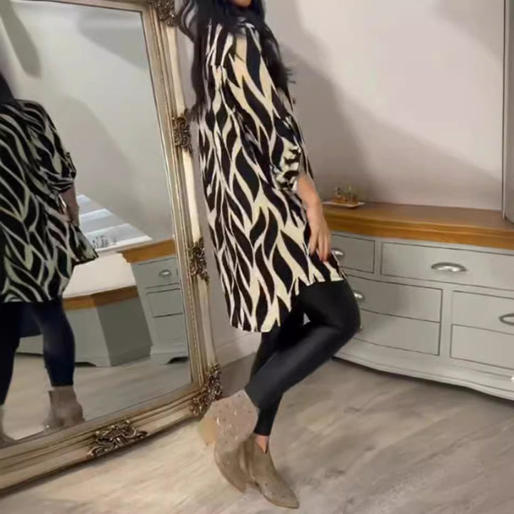 Damen Blusenkleid mit modernem Grafikdesign und asymmetrischem Saum Drune