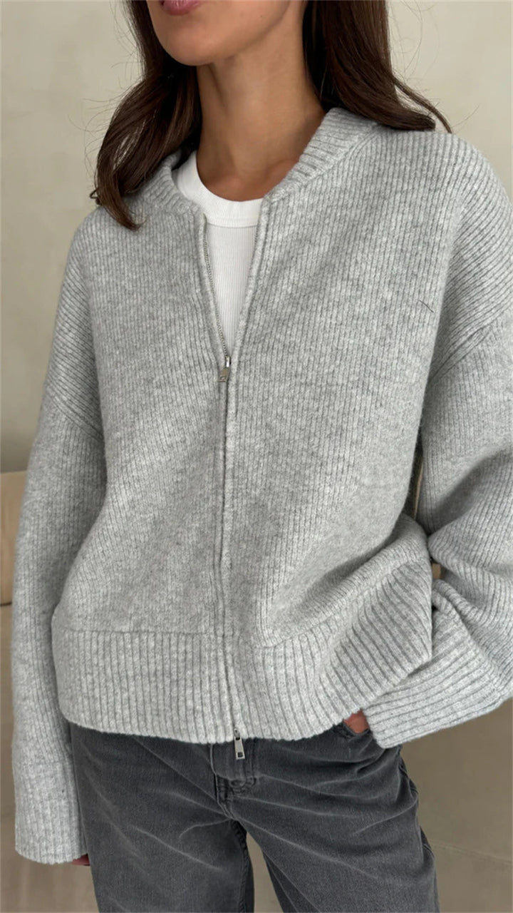Damen lässiger Strickpullover mit Reißverschluss Drune