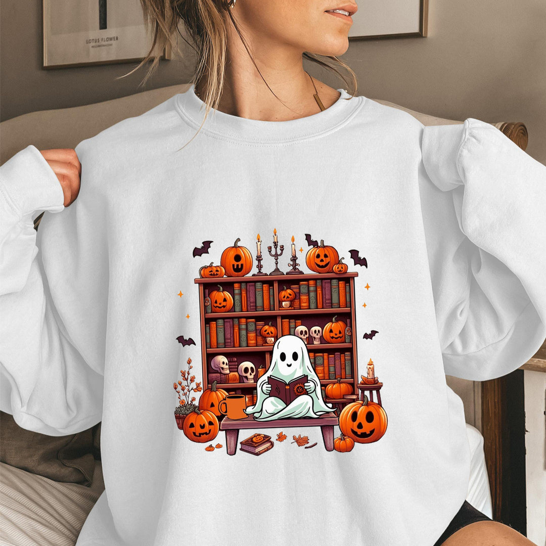 Damen Sweatshirt mit herbstlichem Gruselmotiv und lässigen Puffärmeln Drune