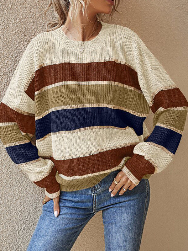 Damen lässiger Pullover mit breiten Blockstreifen Drune