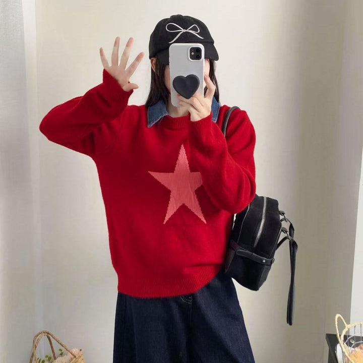 Damen lässiger Pullover mit Sternenapplikation Drune