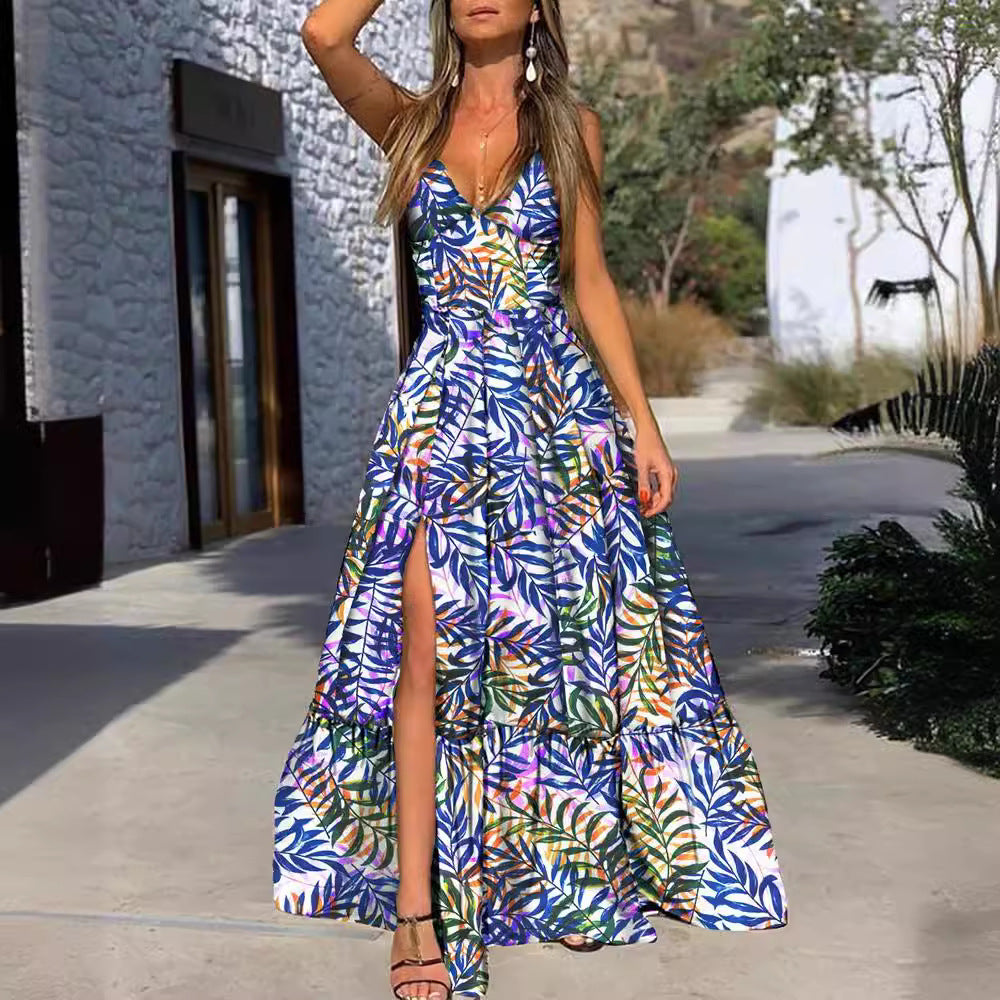 Damen Maxikleid mit floralem Print und tiefem Schlitz Drune