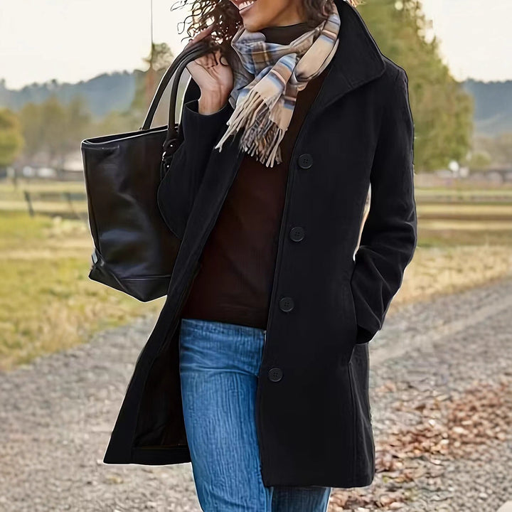 Damen elegante Wollmantel mit modernem Kragen und praktischen Taschen Drune
