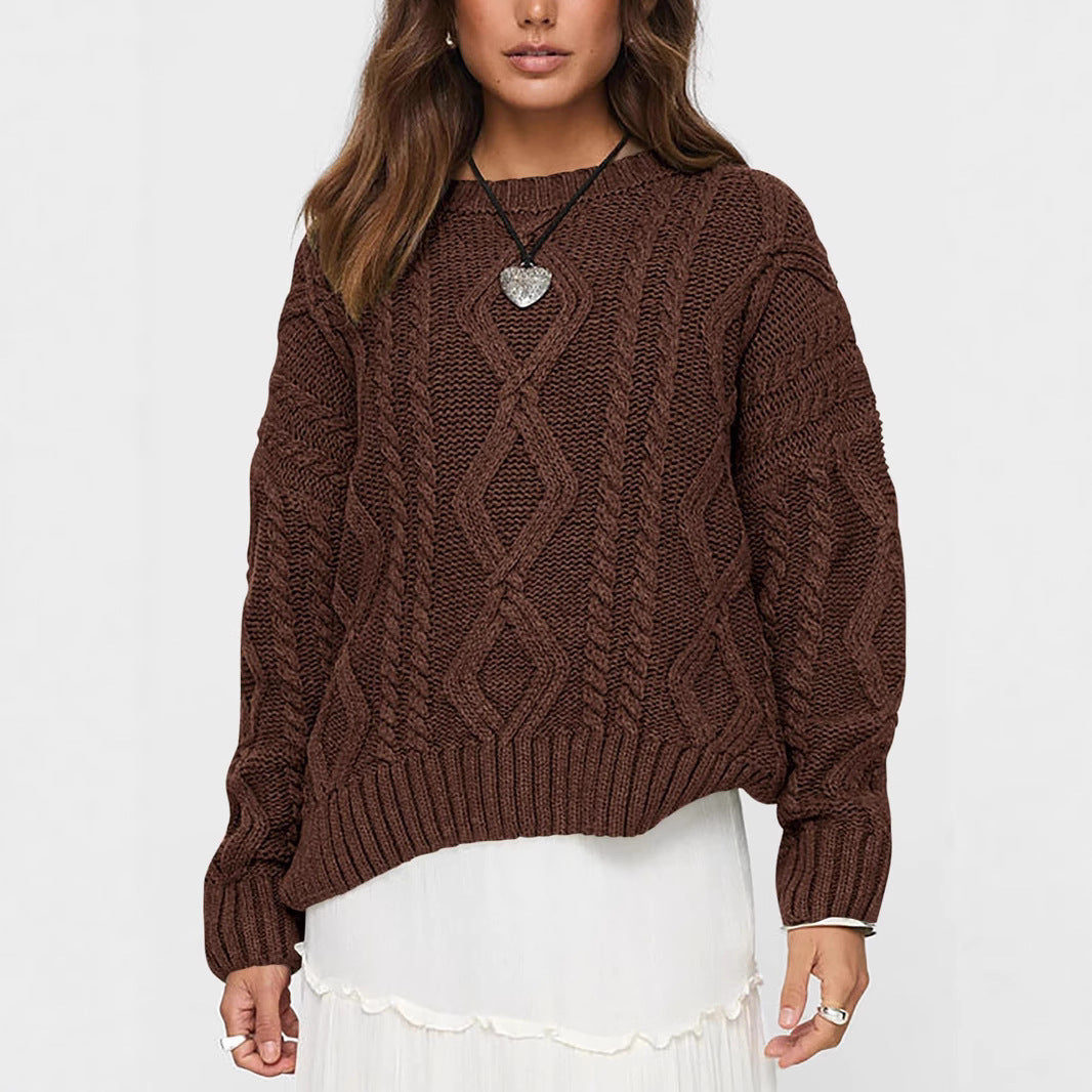 Damen Grob gestrickter Pullover mit Zopfdesign Drune
