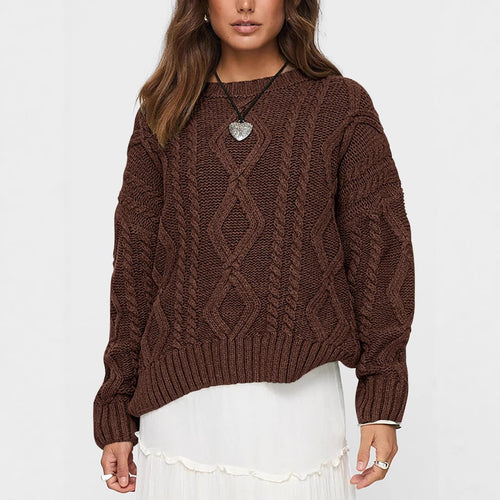 Damen Grob gestrickter Pullover mit Zopfdesign Drune