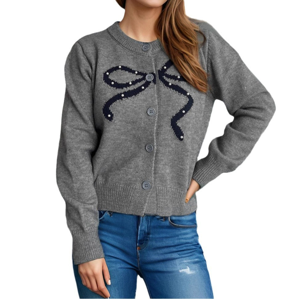 Damen Strickjacke mit verspieltem Schleifenmotiv und hochwertigen Knopfdetails Drune