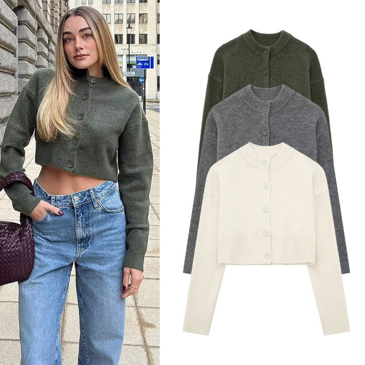 Damen Kurzpullover mit knopfbeschichtetem Design Drune