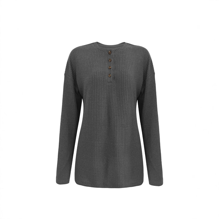 Damen Freizeit-Ripp-Pullover mit Knopfleiste und 3/4-Ärmeln Drune