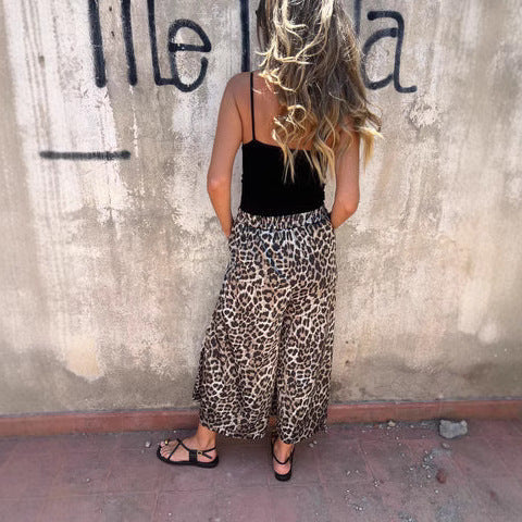 Damen weit geschnittene Palazzohose mit leopardenmuster Drune