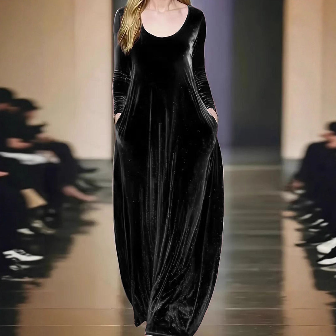 Damen Maxikleid aus samtigem Material mit praktischen Taschen Drune