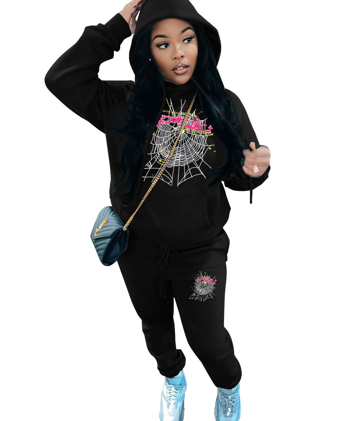 Damen Hoodie und Jogginghose Set mit einzigartigem Spinnennetz-Design Drune