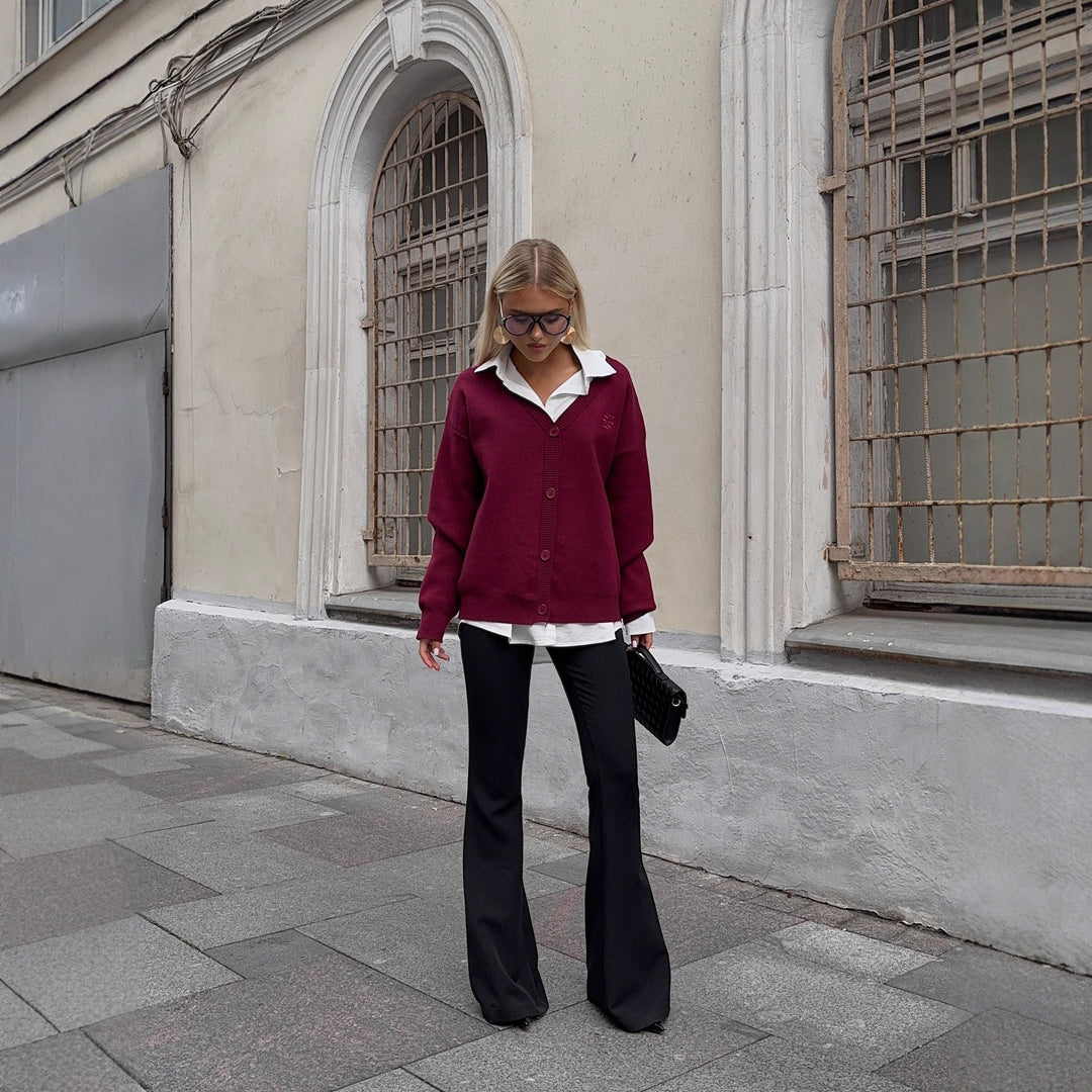 Damen Oversized Strickjacke mit elegantem V-Ausschnitt und Komfortabeln Knopfdetails Drune