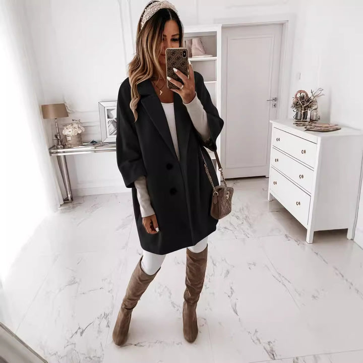 Damen lässiger Oversized-Mantel mit doppeltem Knopfverschluss Drune