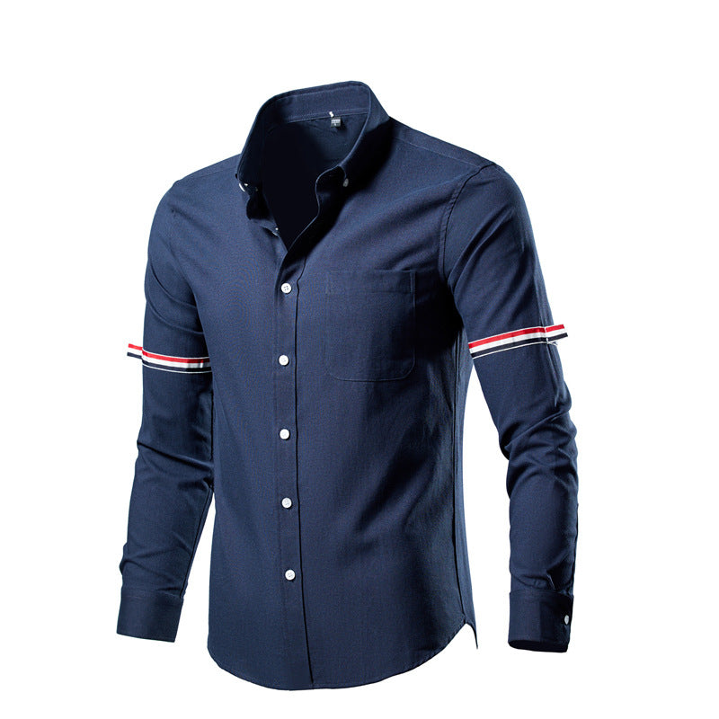 Herren nan tailliertes Oxford-Businesshemd mit Button-Down-Kragen, Brusttasche und markantem Armband-Detail Drune