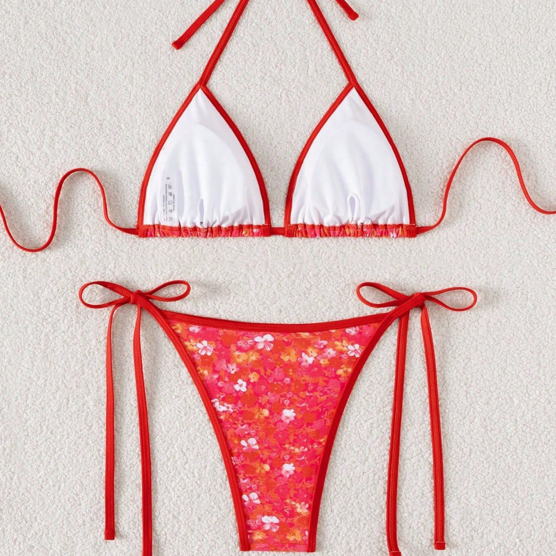 Damen verspielter Triangel-Bikini mit seitlichen Bindebändern Drune