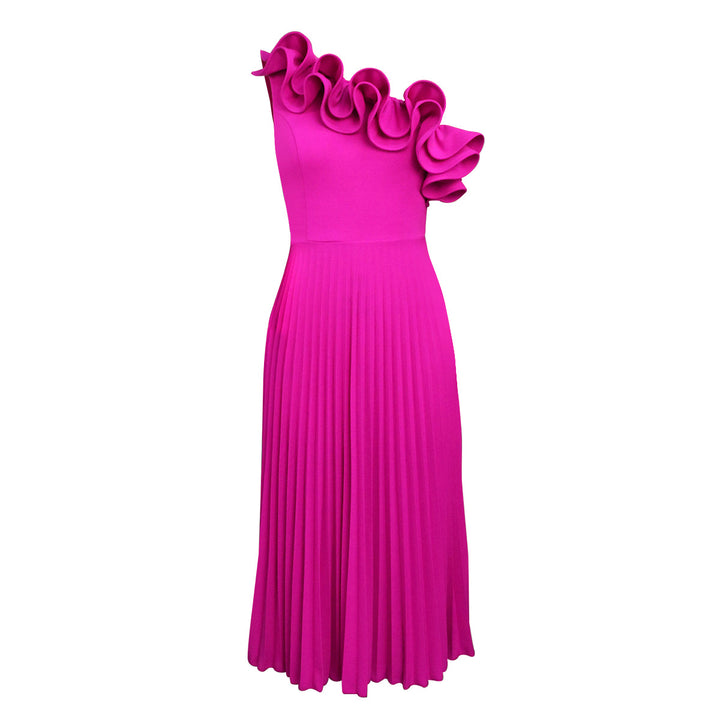 Damen Elegantes Midi-Kleid mit asymmetrischem Rüschen-Ausschnitt Drune