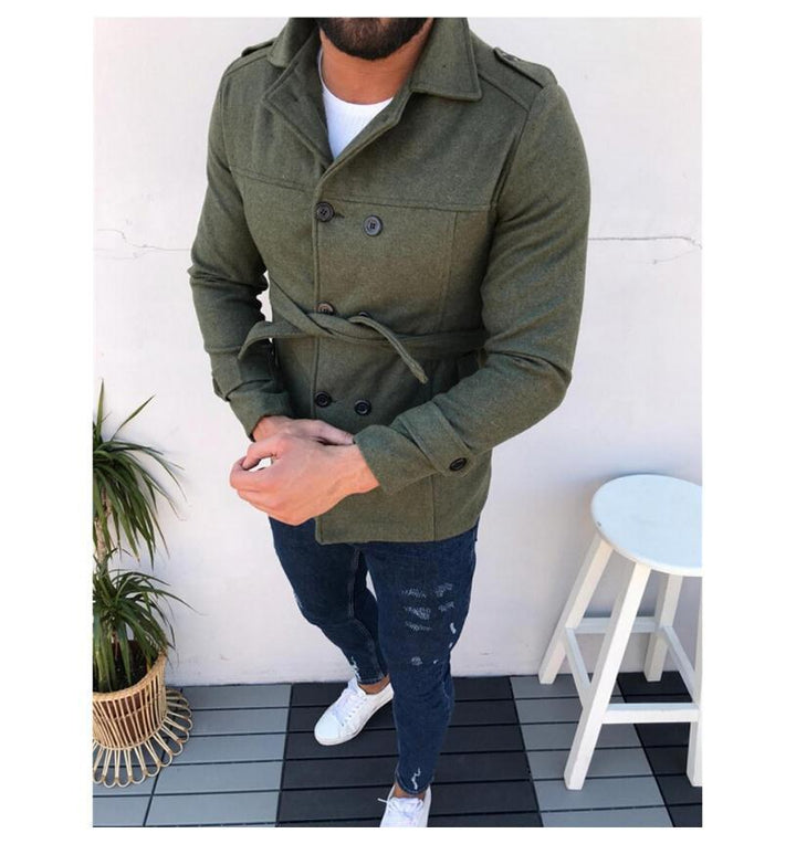 Herren modischer Trenchcoat mit doppelter Knopfleiste und abnehmbarem Gürtel Drune