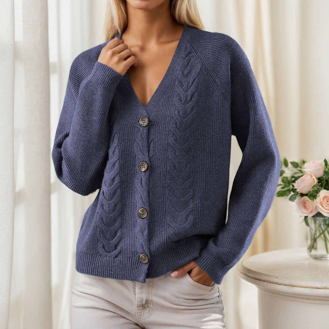 Damen Strickjacke mit V-Ausschnitt und trendy Zopfmuster Drune