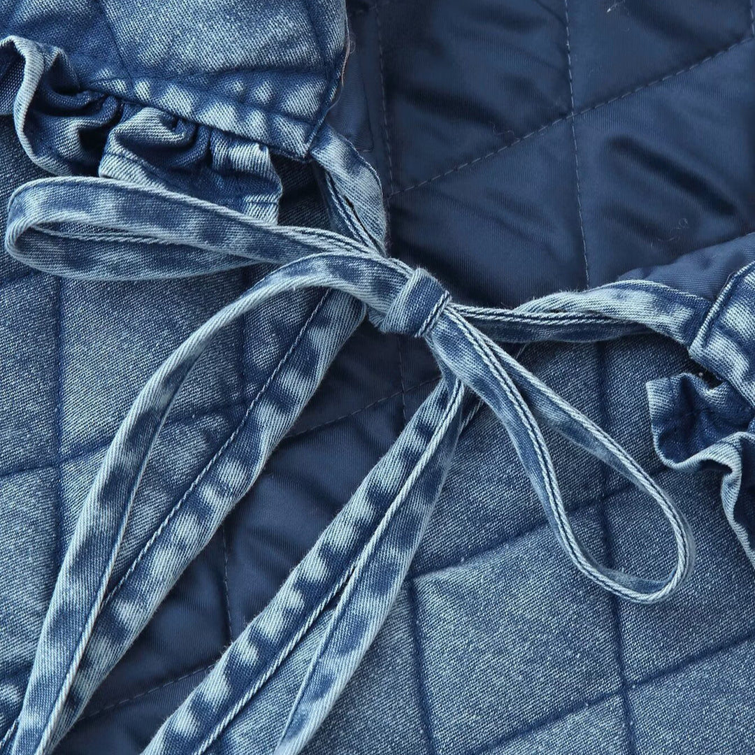 Damen gesteppte Denim-Jacke mit fransigem Kragen Drune
