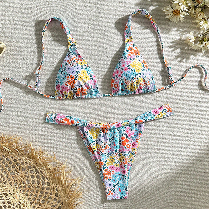 Damen Triangel-Bikini mit verstellbaren Trägern und floralem Muster Drune