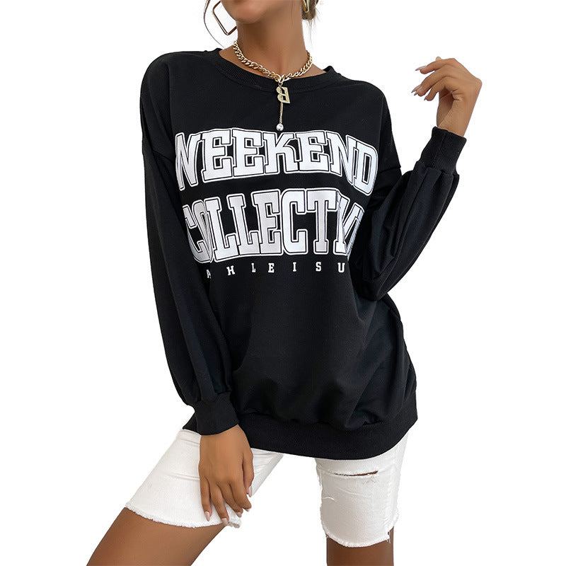 Damen lässiges Sweatshirt mit oversized Schnitt und auffälligem Schriftzug Drune