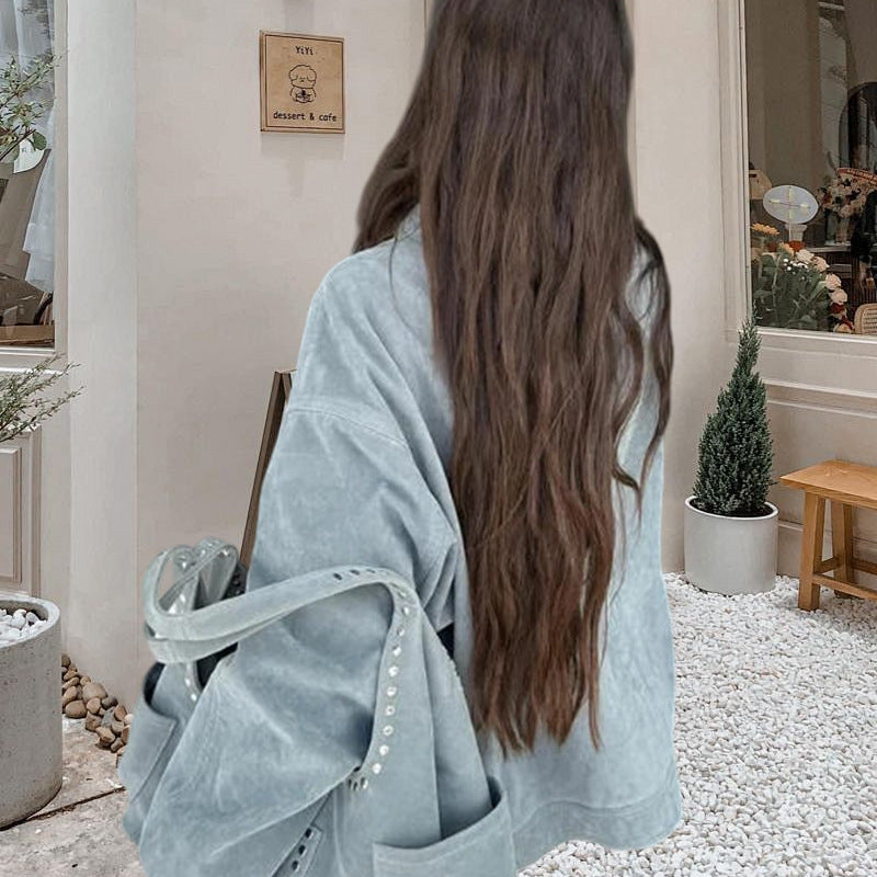 Damen Oversized Denimjacke im lässigen Stil mit praktischen Taschen Drune