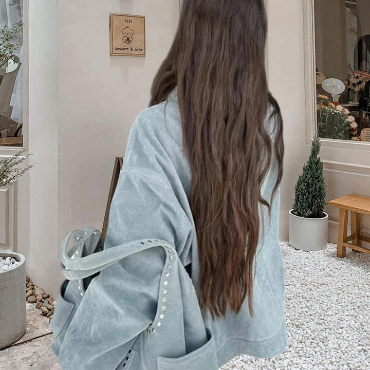 Damen Oversized Denimjacke im lässigen Stil mit praktischen Taschen Drune