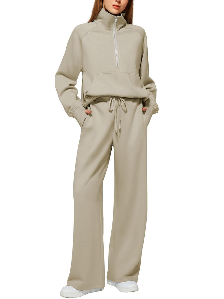 DamenSportliches Sweatshirt-Set mit hoher Kragen und weiten Beinen Drune