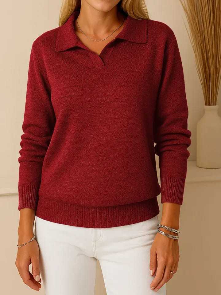 Damen hochwertiger Pullover im Polo-Stil Drune