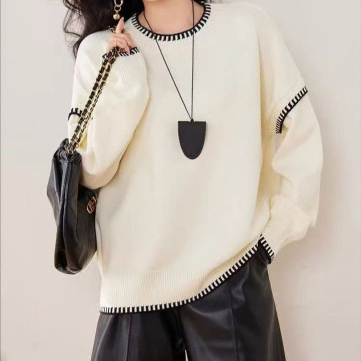 Damen kuscheliger Pullover mit strukturiertem Saum und modernen Akzenten Drune