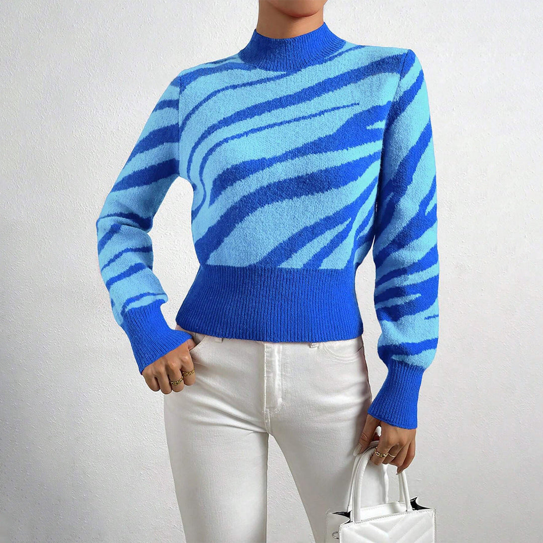 Drune | Gestricktes Zebra Muster Halb Hochkragen Reguläre Passform Gerippter Saum