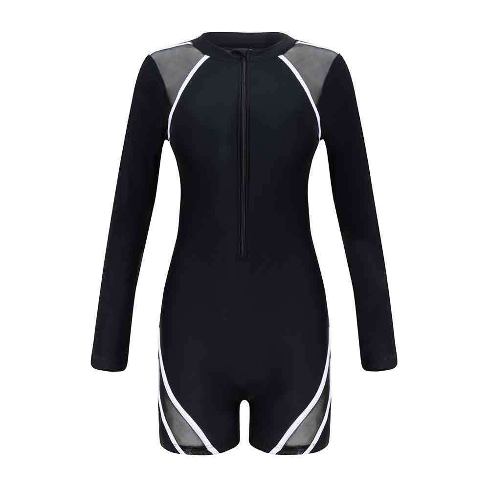 Damen Sportlicher Langarm-Schwimmanzug mit atmungsaktiven Netz Einsätzen Drune