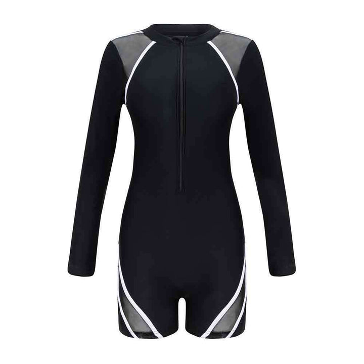 Damen Sportlicher Langarm-Schwimmanzug mit atmungsaktiven Netz Einsätzen Drune