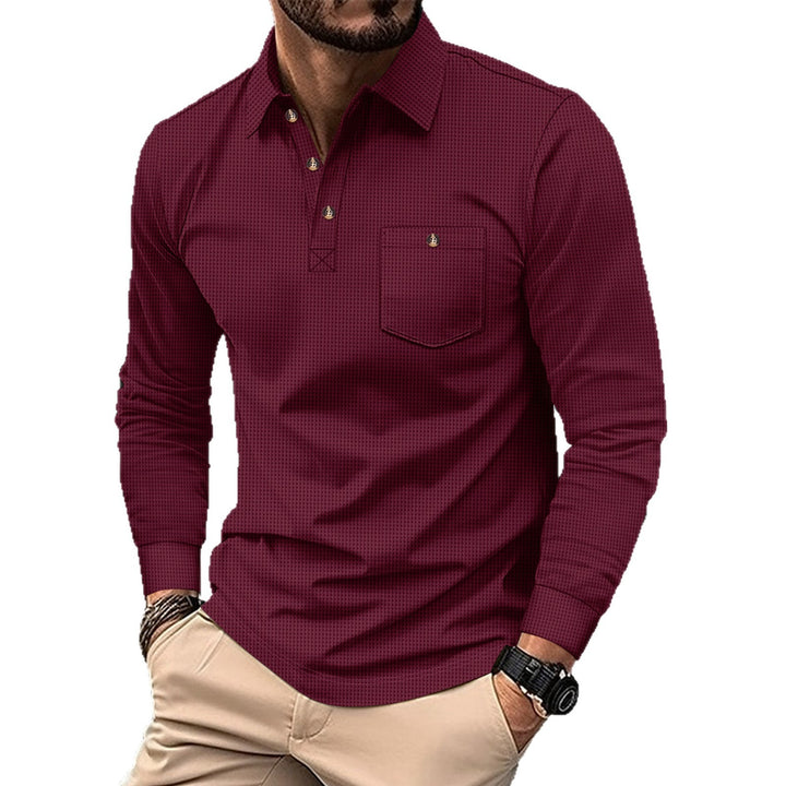 Herren nan strukturierter Langarm-Polo mit Brusttasche und Hemdkragen Drune
