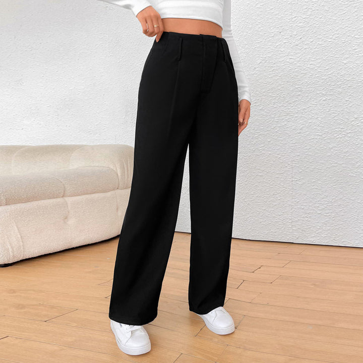 Damen weite Anzughose mit eleganter Faltenlegung und hohen Taschen Drune