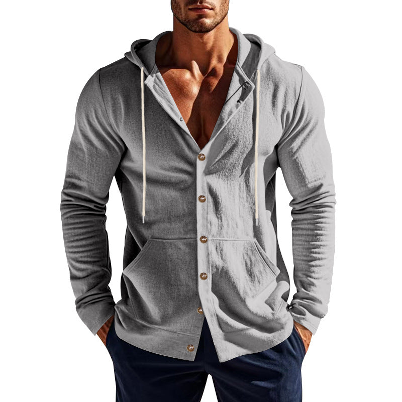 Herren nan sportive Kapuzenjacke mit Knopfverschluss, Kängurutasche und figurbetonter Passform Drune