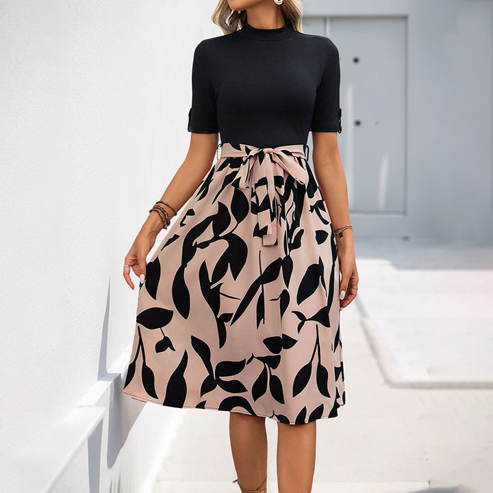 Damen Midi-Kleid mit elegantem floralem Schnitt und Taillengürtel Drune