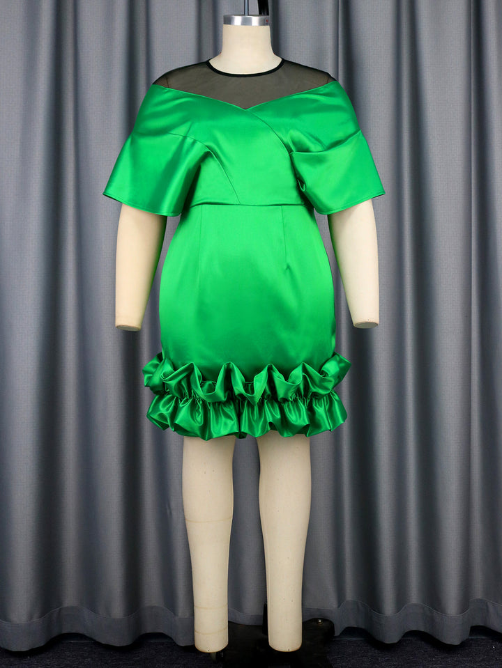 Damen elegantes Kleid mit asymmetrischem Volant und Rüschenabschluss Drune