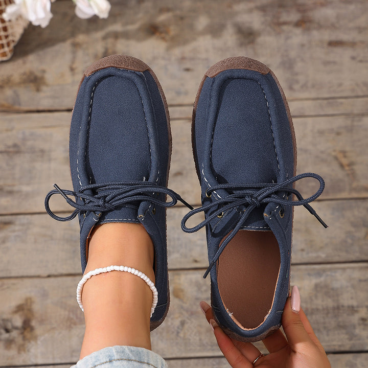Damen nan lässige Mokassin-Slipper aus Veloursimitat mit dekorativer Ziernaht, elastischer Schnürung und flexibler Gummisohle Drune