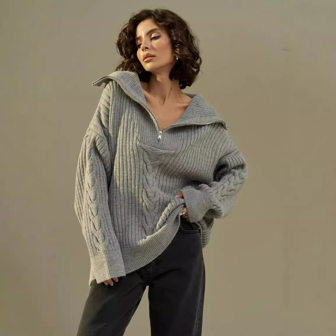 Damen kuscheliger Kapuzenpullover mit Reißverschluss Drune