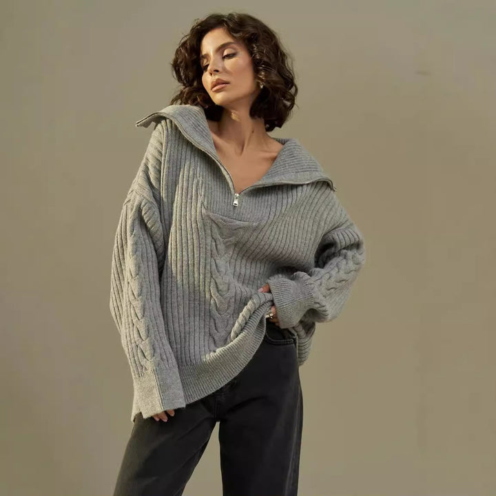 Damen kuscheliger Kapuzenpullover mit Reißverschluss Drune